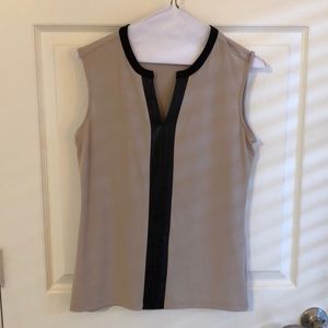 Camel and black leather trim top